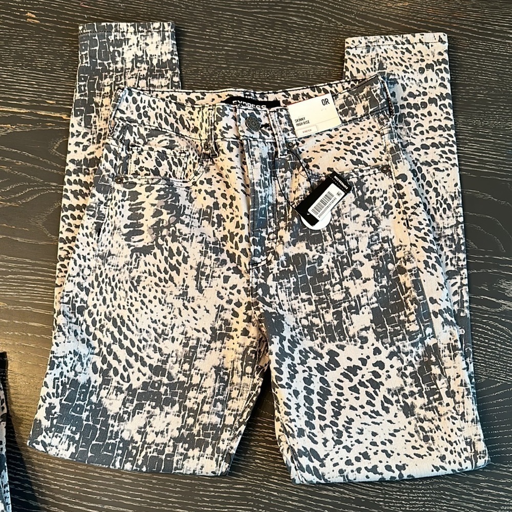 EXPRESS Stretch Skinny High Rise Snake Print Jeans, size 0 NWT - Picture 5 of 15